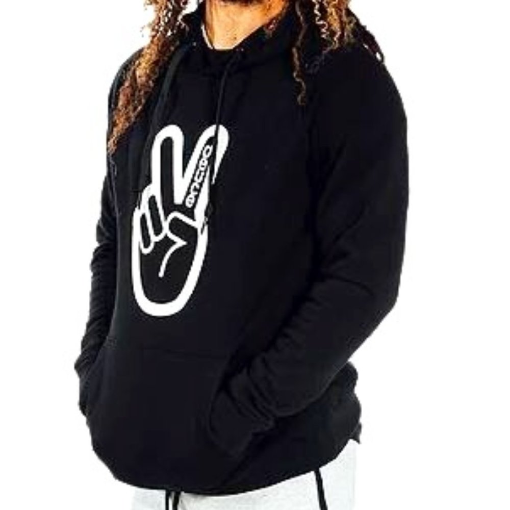 New Deuce Peace Sign Soft Thick Long Sleeve Pullover Black Hoodie Pullover XL - Picture 3 of 7
